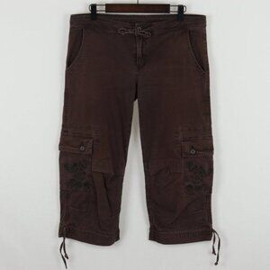 Prana Women's Size 6 Brown Organic Cotton Embroidered Mid Rise Capri Cargo Pants